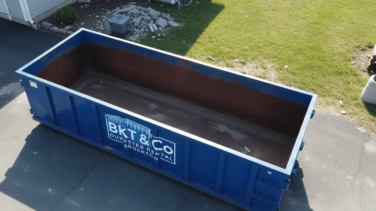 Heavy debris container loaded with concrete and masonry in Brockton, Massachusetts